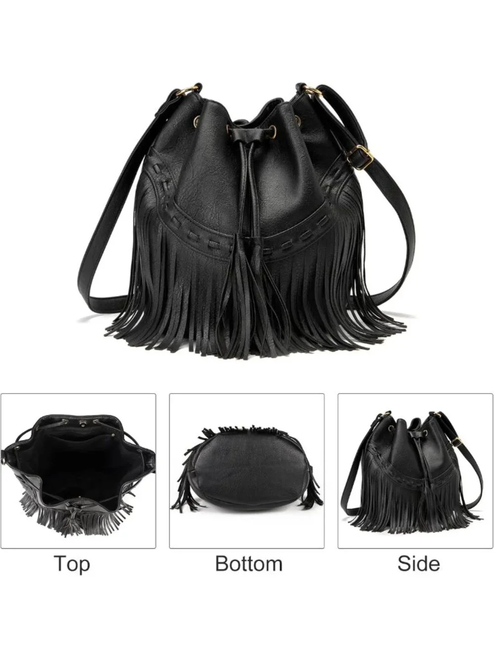 Stylish Leather Bucket Bag for Women - Crossbody Fringe Purse with Tassels
